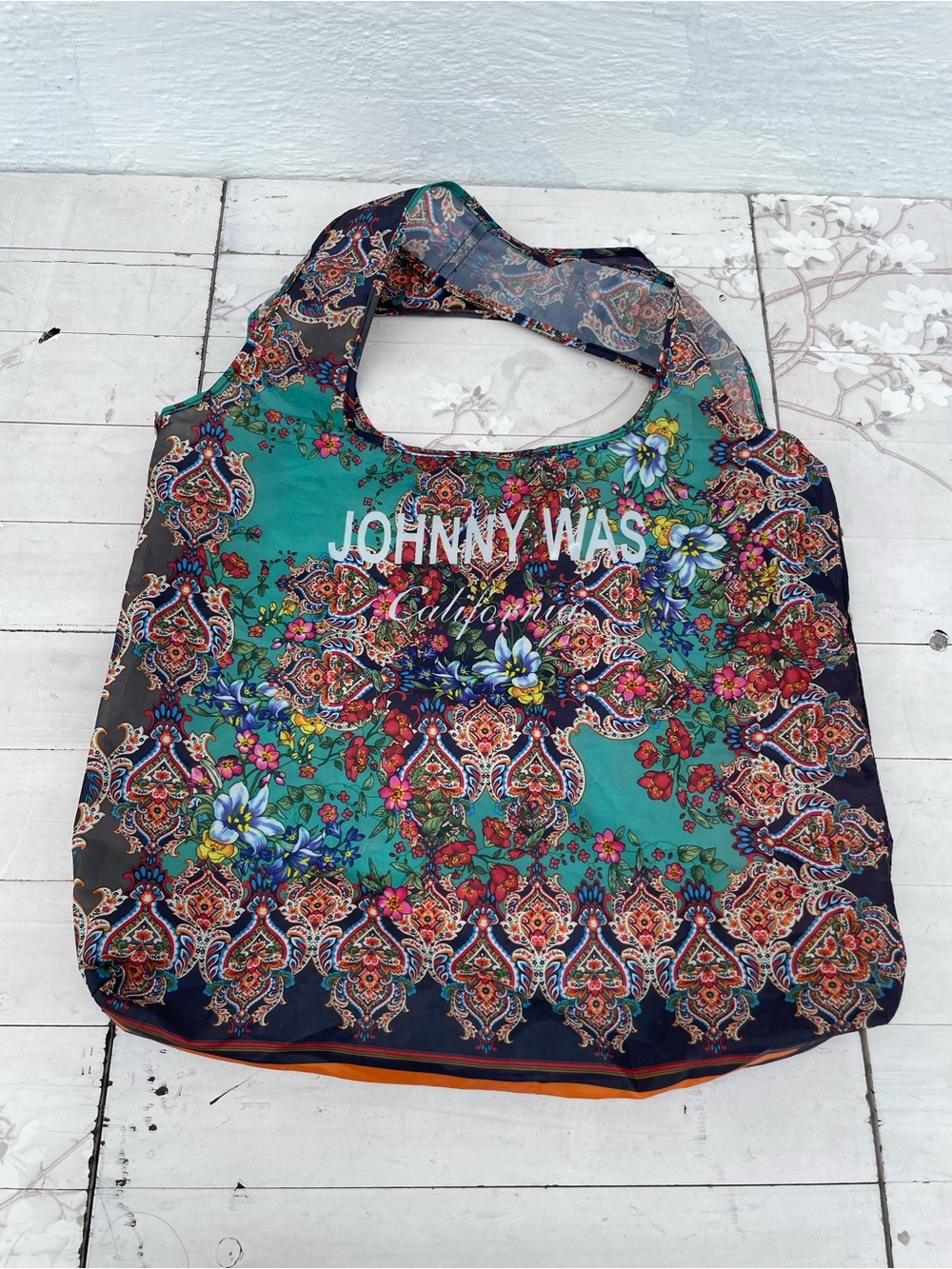 Johnny Was Teal and Navy Floral Paisley Tote